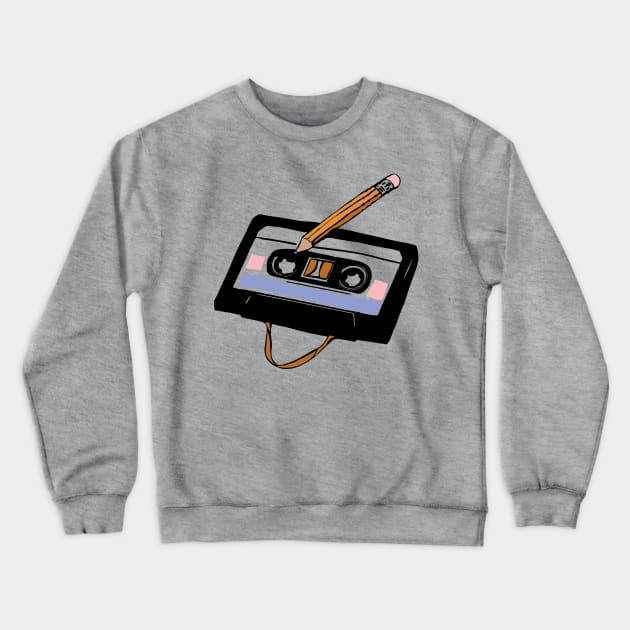 funny cassette tape pencil Crewneck Sweatshirt by Roocolonia